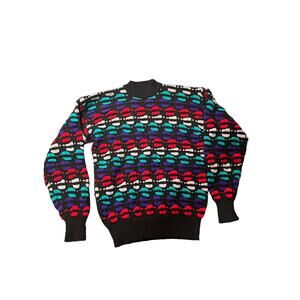 vintage OSSI skiwear puffy multi block crew neck pullover wool lodge sweater M